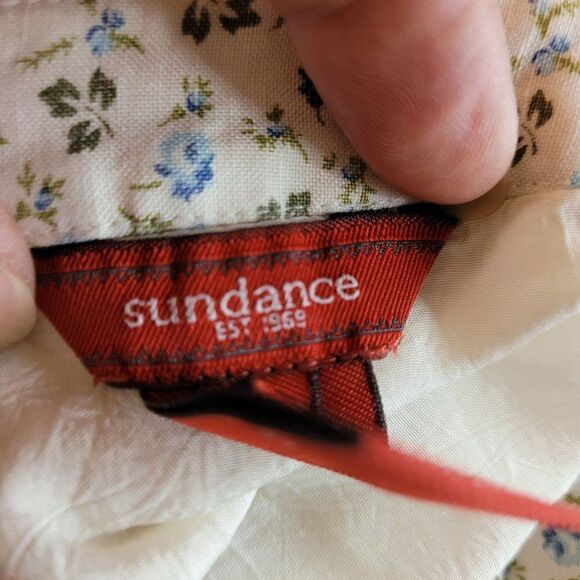 Sundance Skirt Silk Linen Midi Ditzy Floral Godet Prairie Cottage Core Cream 10 - Picture 10 of 11